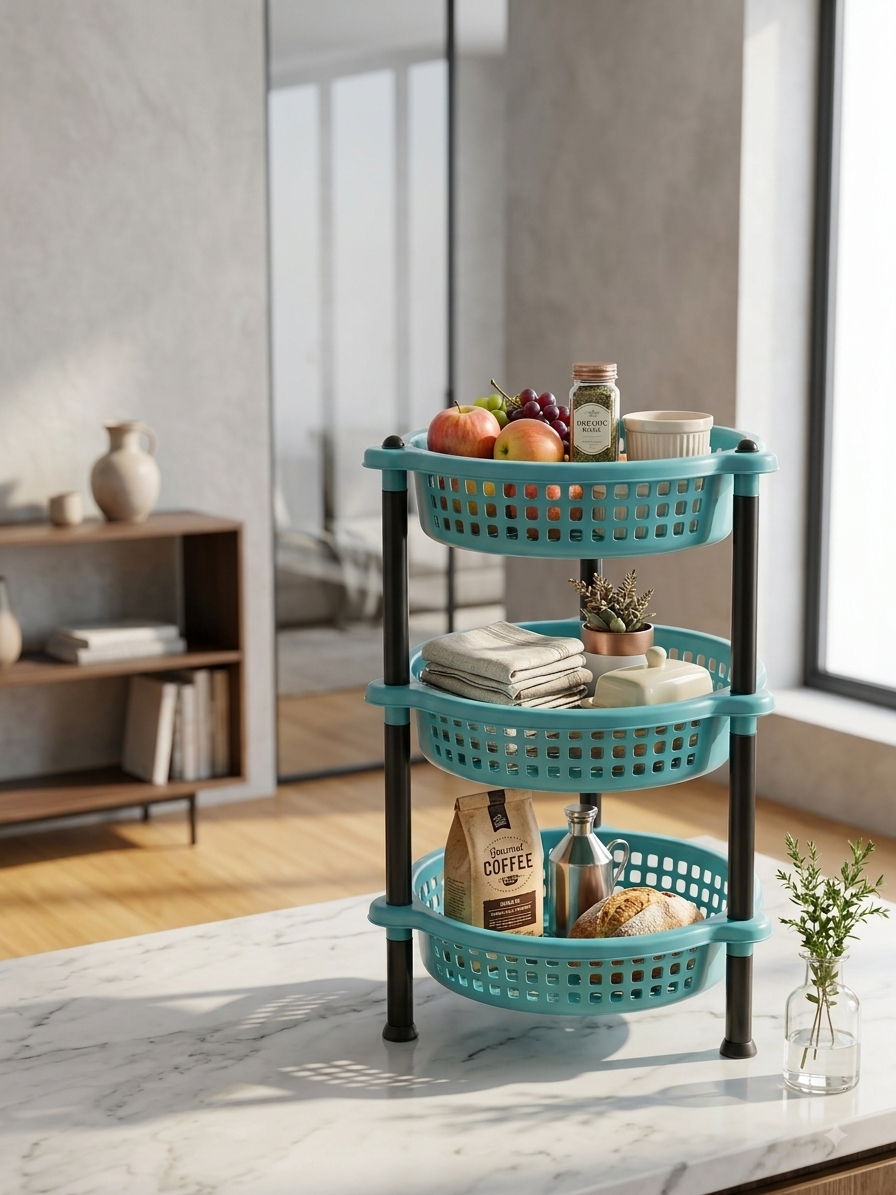 1786608117862 3-Tier Multipurpose Plastic Storage Trolley Cart with Wheels - Image 1